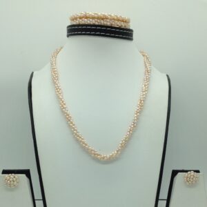 Freshwater Pink Rice 4 Lines Pearls Twisted Full Set JPP1060