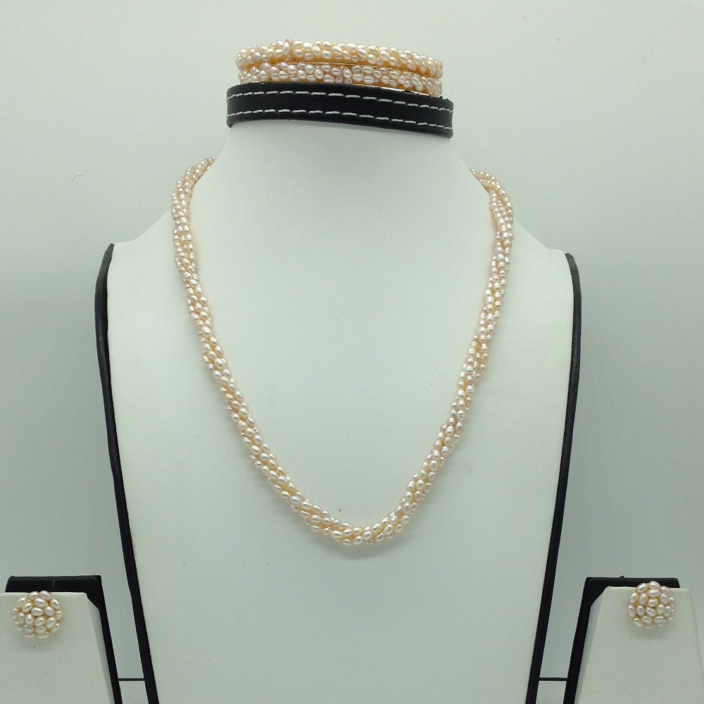 Freshwater Pink Rice 4 Lines Pearls Twisted Full Set JPP1060