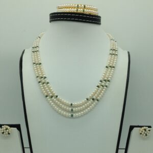 Freshwater White Flat 3 Lines Pearls Combination Full Set JPP1058
