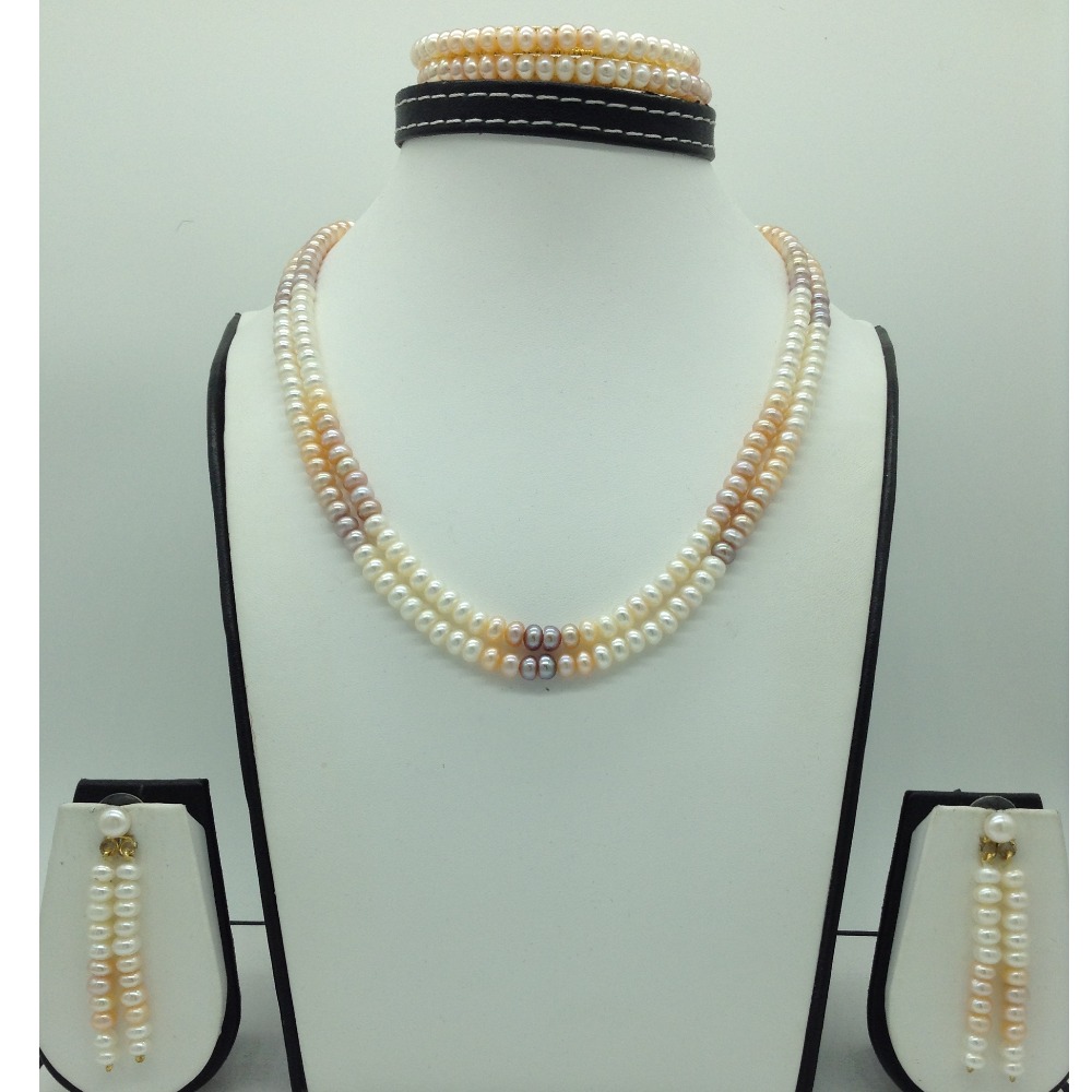 Freshwater Multicolour Flat Shaded 2 Lines Pearls Full Set JPP1057
