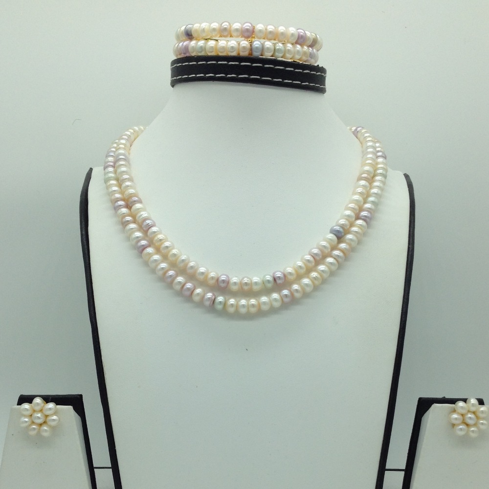Freshwater Multicolour Flat 2 Lines Pearls Full Set JPP1056