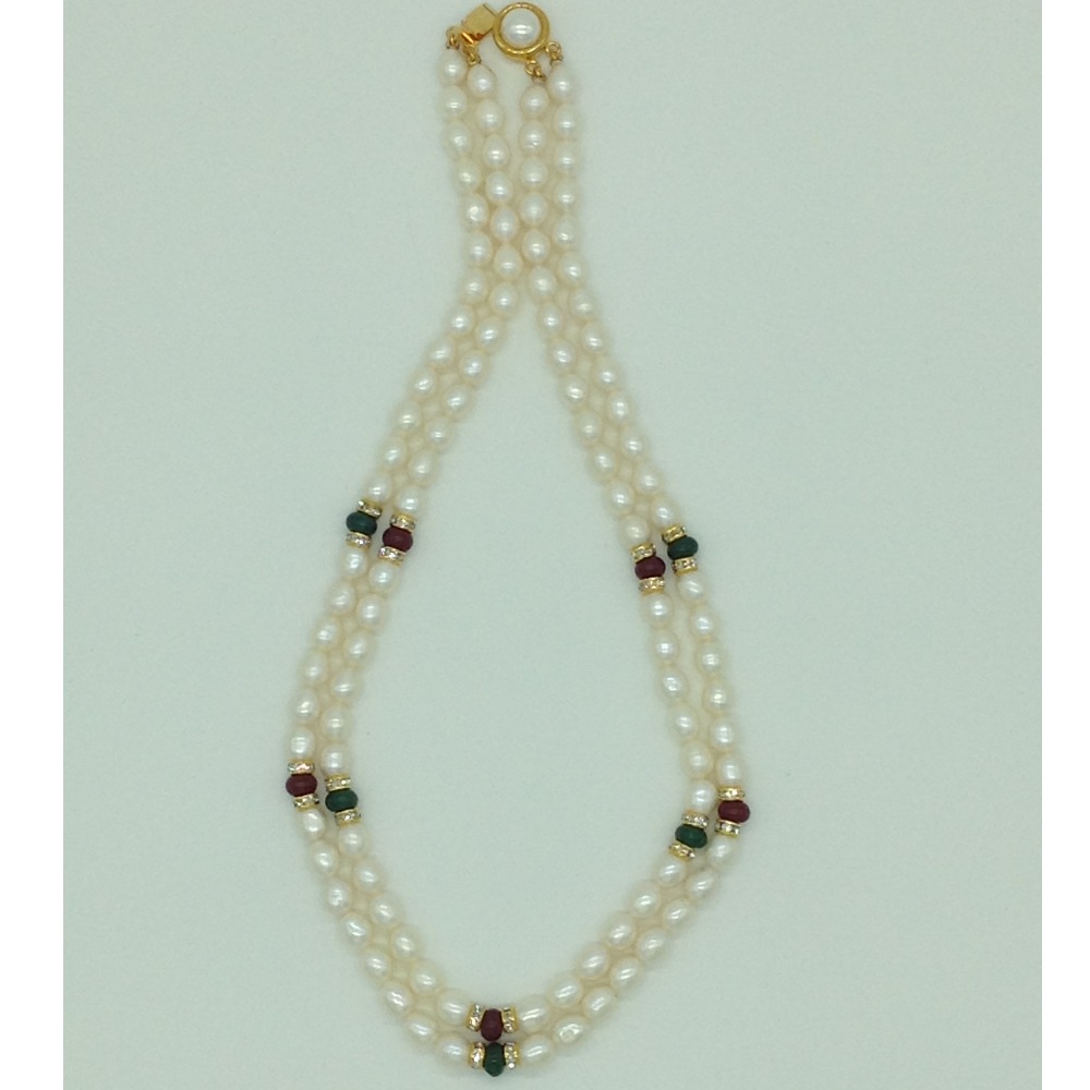 Freshwater White Oval 2 Lines Pearls Combination Full Set JPP1055