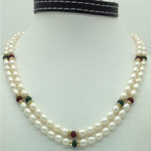 Freshwater White Oval 2 Lines Pearls Combination Full Set JPP1055