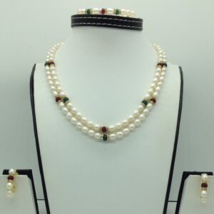 Freshwater White Oval 2 Lines Pearls Combination Full Set JPP1055