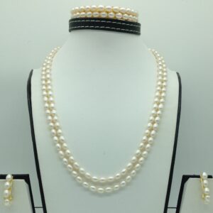 Freshwater White Oval 2 Lines Pearls Full Set JPP1054