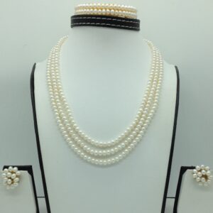 Freshwater White Flat 3 Lines Pearls Full Set JPP1053