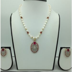 White, red cz pendent set with oval pearls mala jps0556