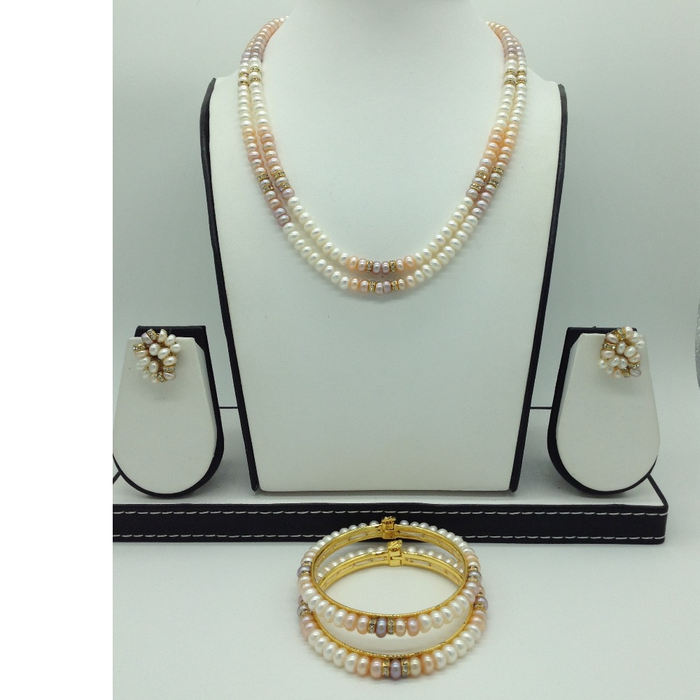 Freshwater Multicolour Flat Shaded 2 Lines Pearls Full Set JPP1048