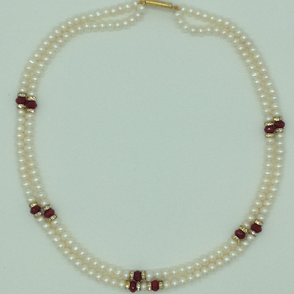 Freshwater Flat 2 Lines Pearls With Red Semi Beeds Set JPP1047