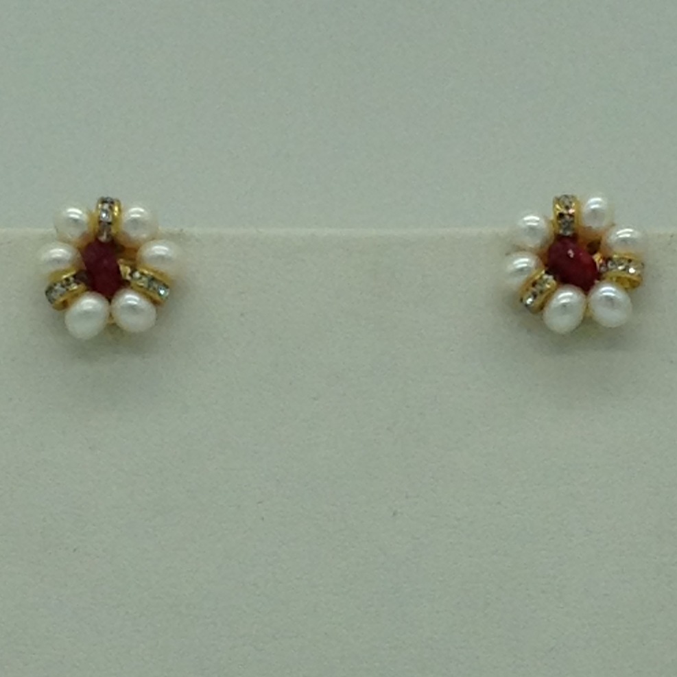 Freshwater Flat 2 Lines Pearls With Red Semi Beeds Set JPP1047
