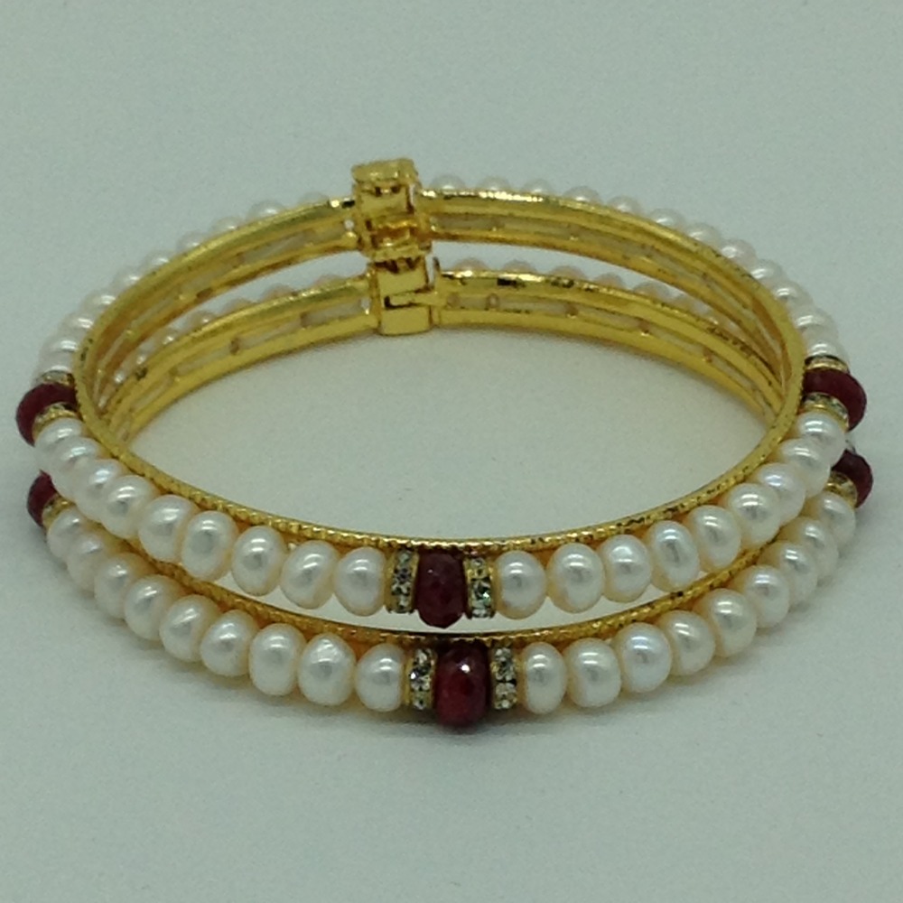 Freshwater Flat 2 Lines Pearls With Red Semi Beeds Set JPP1047