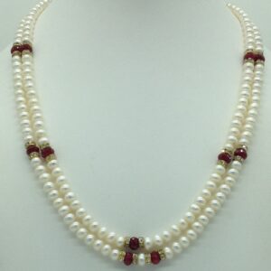 Freshwater Flat 2 Lines Pearls With Red Semi Beeds Set JPP1047