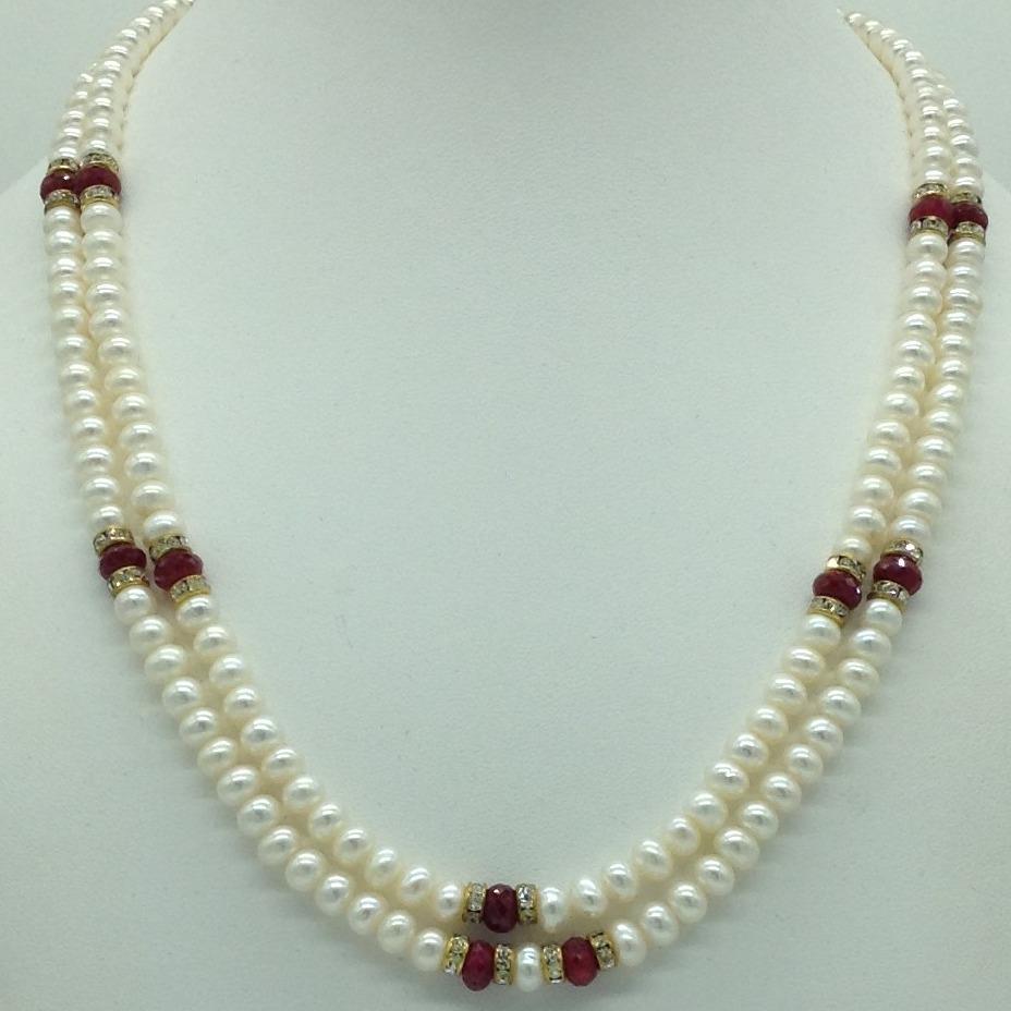 Freshwater Flat 2 Lines Pearls With Red Semi Beeds Set JPP1047