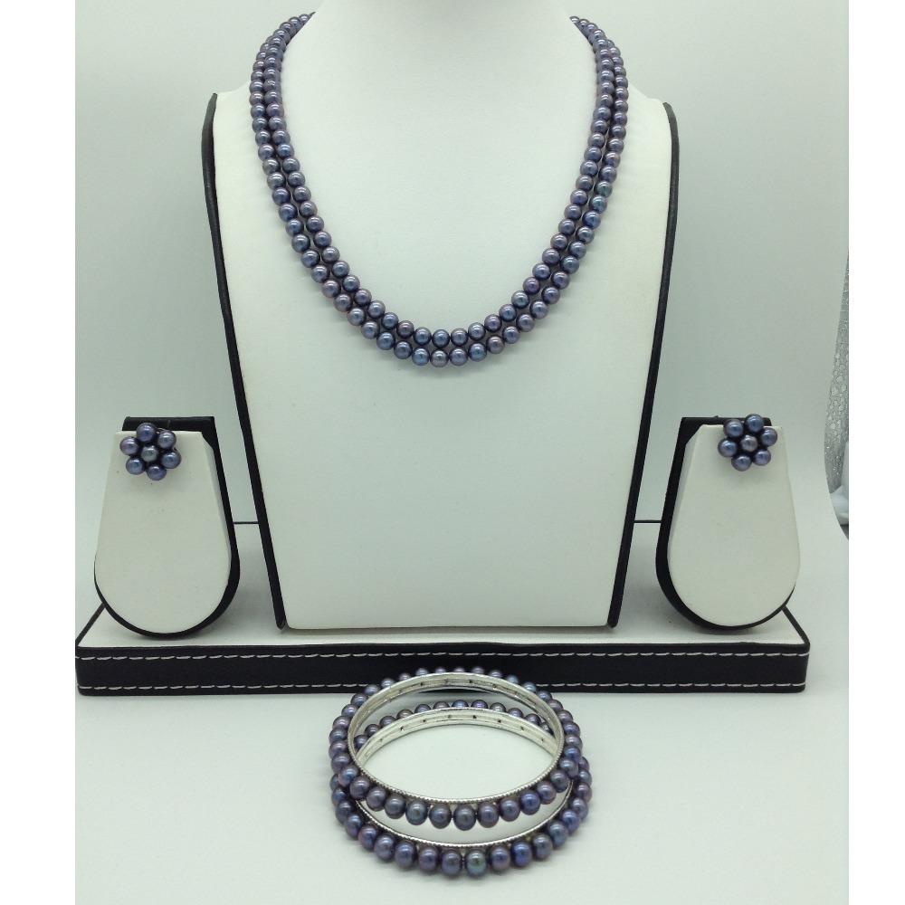Freshwater Grey Round 2 Lines Pearls Full Set JPP1045