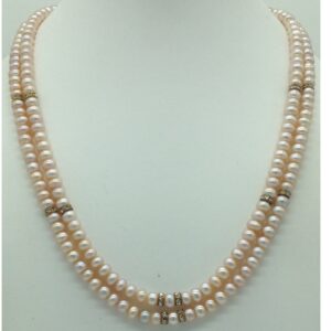 Freshwater Pink Flat 2 Lines Pearls Full Set JPP1044