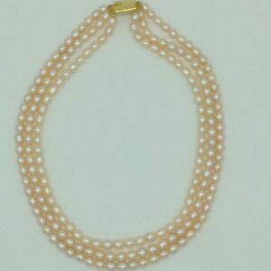 Freshwater Peach Oval 3 Lines Pearls Full Set JPP1043
