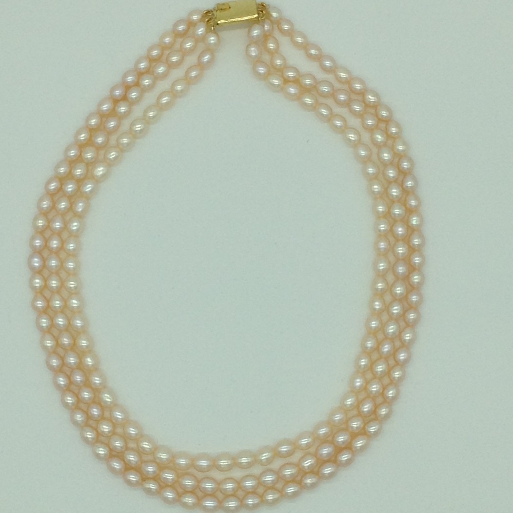 Freshwater Peach Oval 3 Lines Pearls Full Set JPP1043
