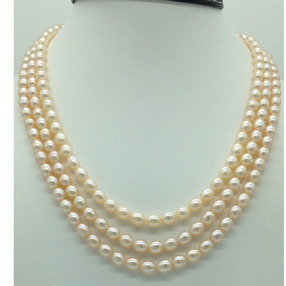 Freshwater Peach Oval 3 Lines Pearls Full Set JPP1043
