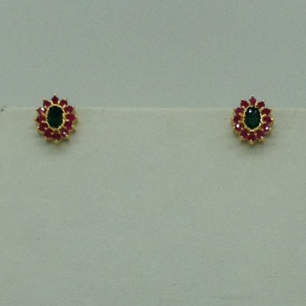 Red And Green CZ Brooch Set With 3 Lines Flat Pearls Mala JPS0555 - Image 3