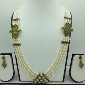 Green CZ Brooch Set With 4 Lines Flat Pearls Mala JPS0554