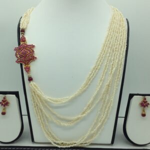 Red CZ Brooch Set With 10 Lines Seed Pearls Mala JPS0553