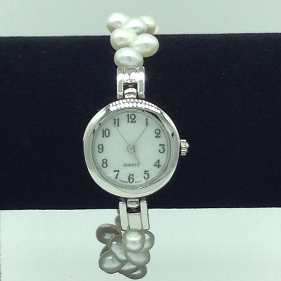 Freshwater White Oval ZigZag Pearls 1 Layers Watch JBG0260
