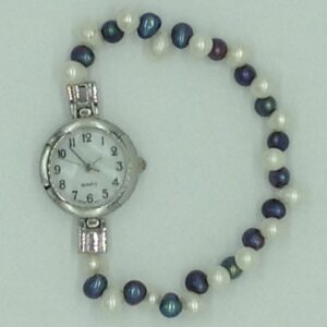 Freshwater White and Black Oval ZigZag Pearls 1 Layers Watch JBG0259