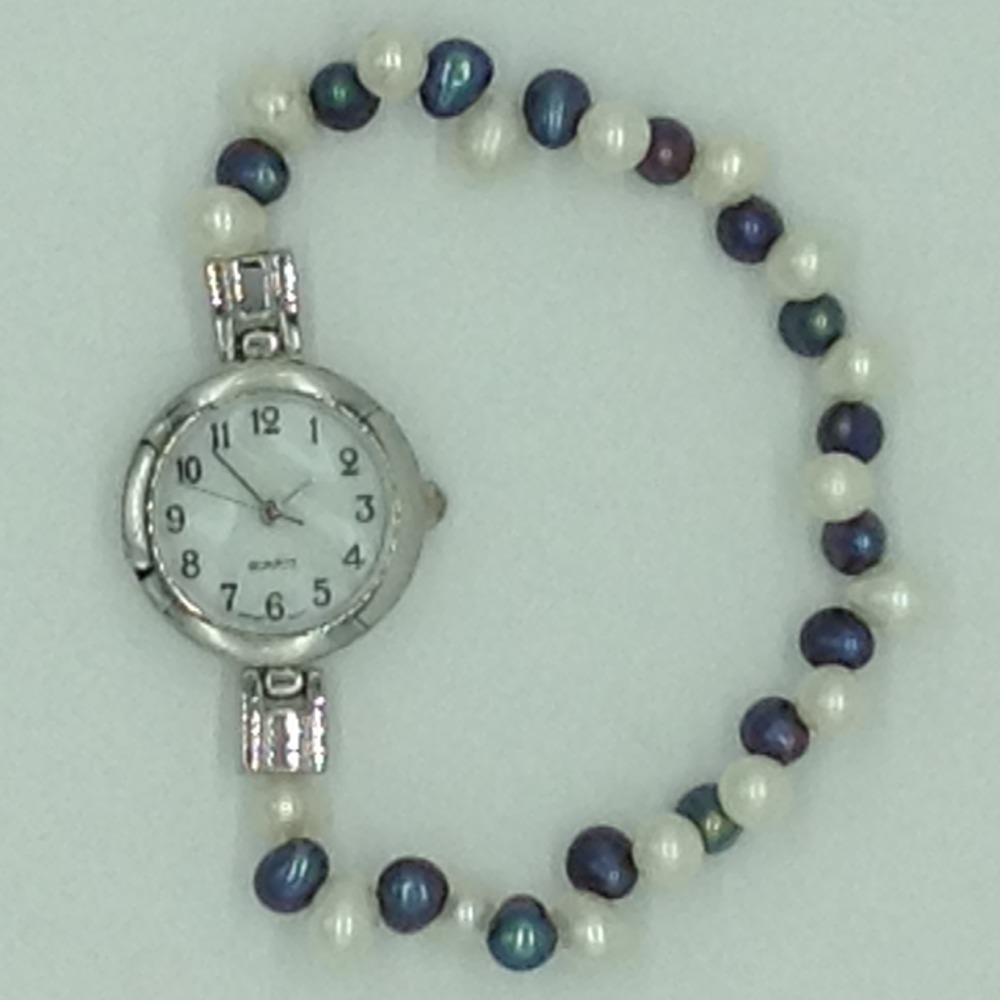 Freshwater White and Black Oval ZigZag Pearls 1 Layers Watch JBG0259