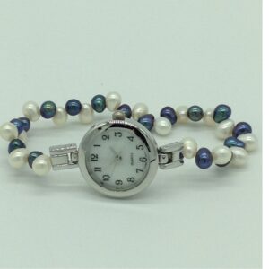 Freshwater White and Black Oval ZigZag Pearls 1 Layers Watch JBG0259