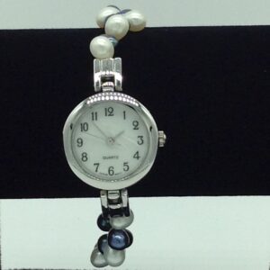 Freshwater White and Black Oval ZigZag Pearls 1 Layers Watch JBG0259