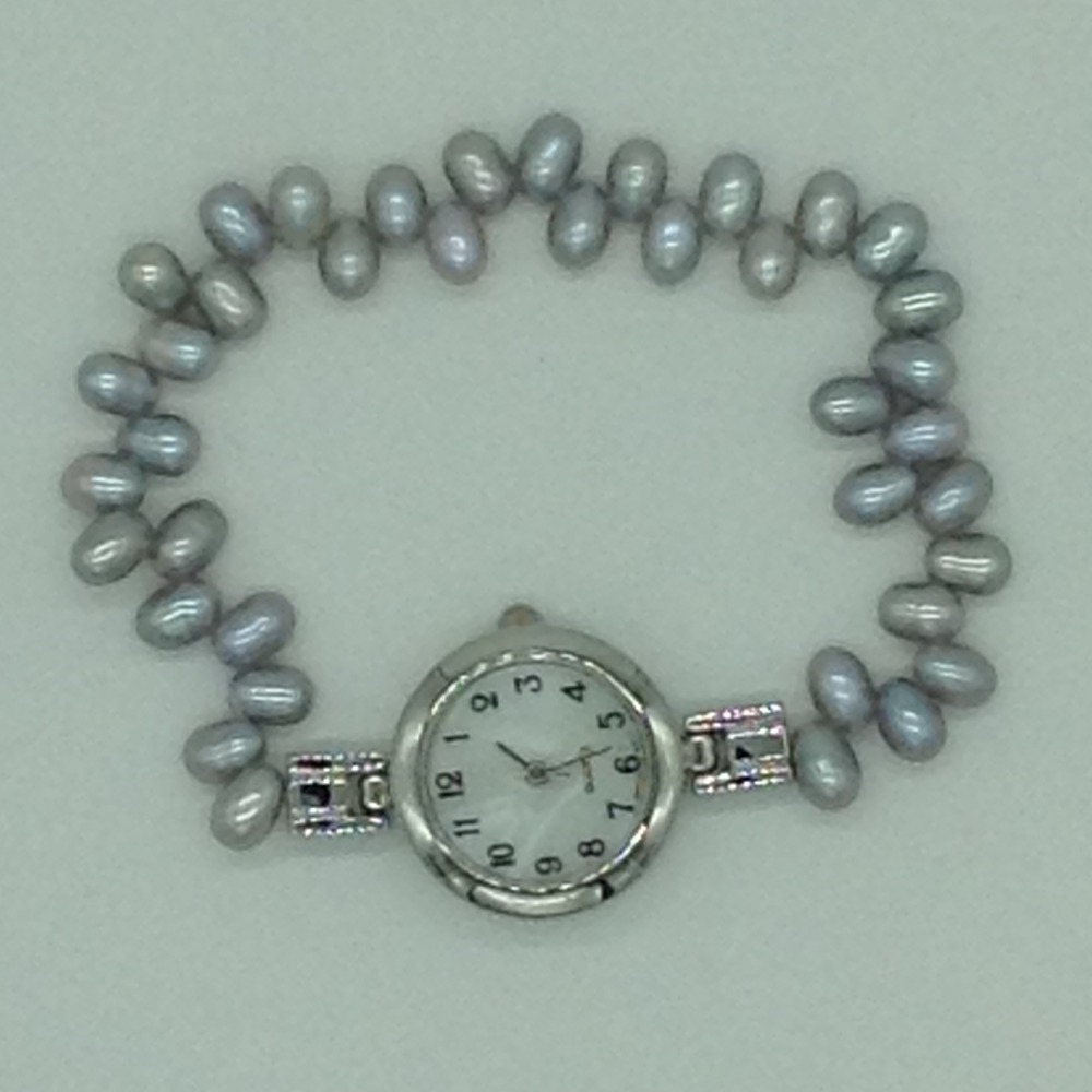 Freshwater Grey Oval ZigZag Pearls 1 Layers Watch JBG0258