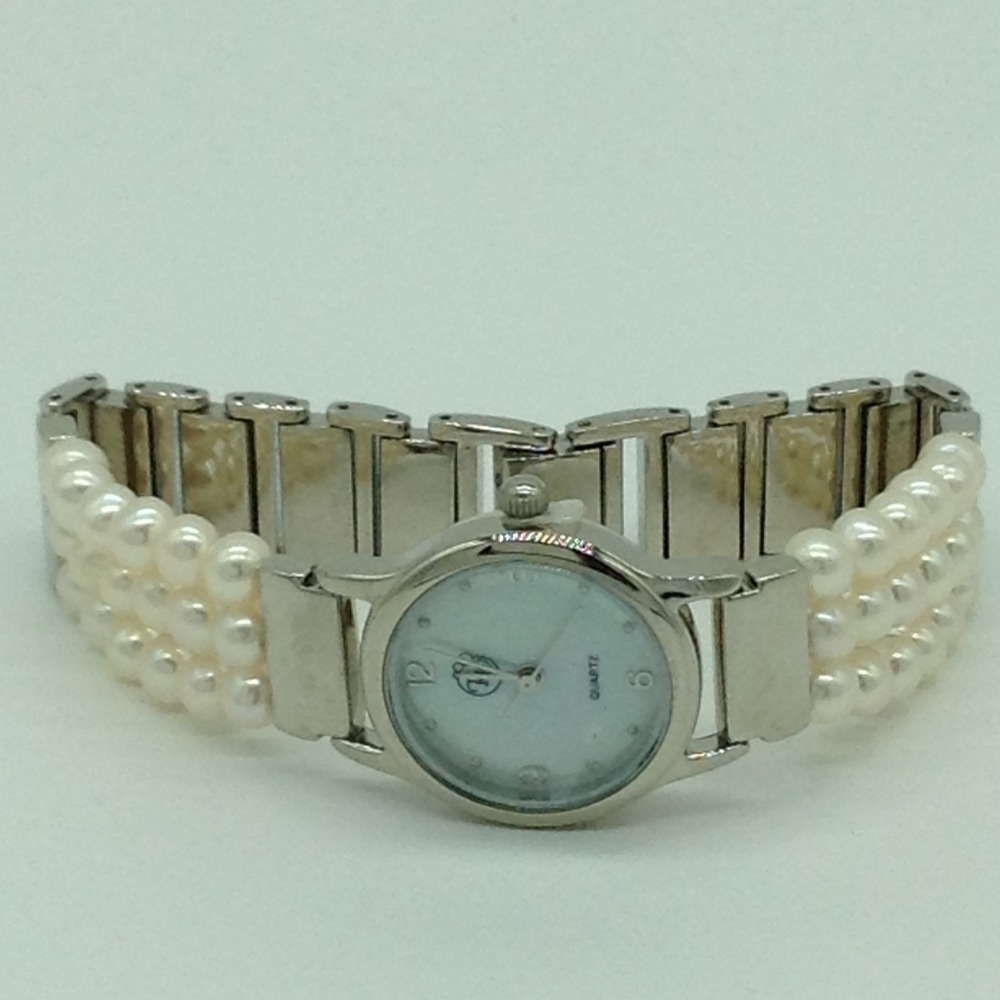 Freshwater White Round Pearls 3 Layers Watch JBG0248