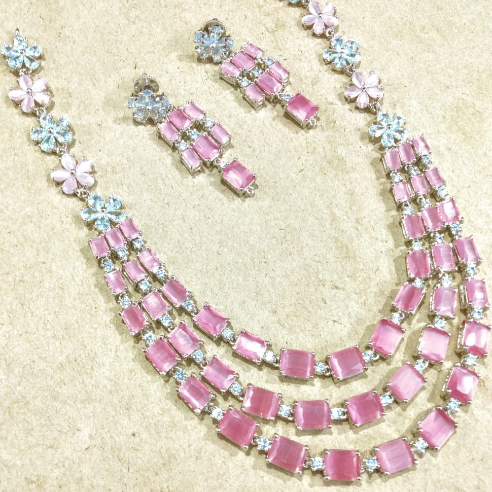 White CZ Stones and Freshwater Tear Drop Pearls Necklace Set JNC0061