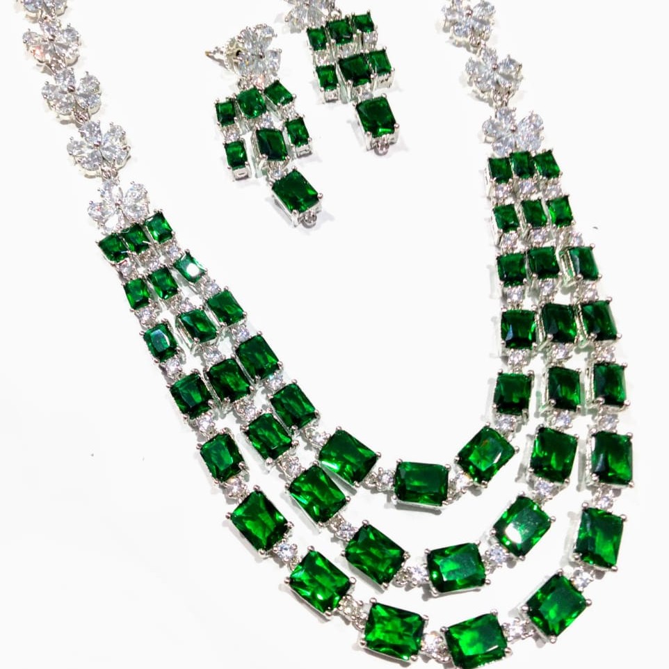 White CZ Stones and Freshwater Tear Drop Pearls Necklace Set JNC0061