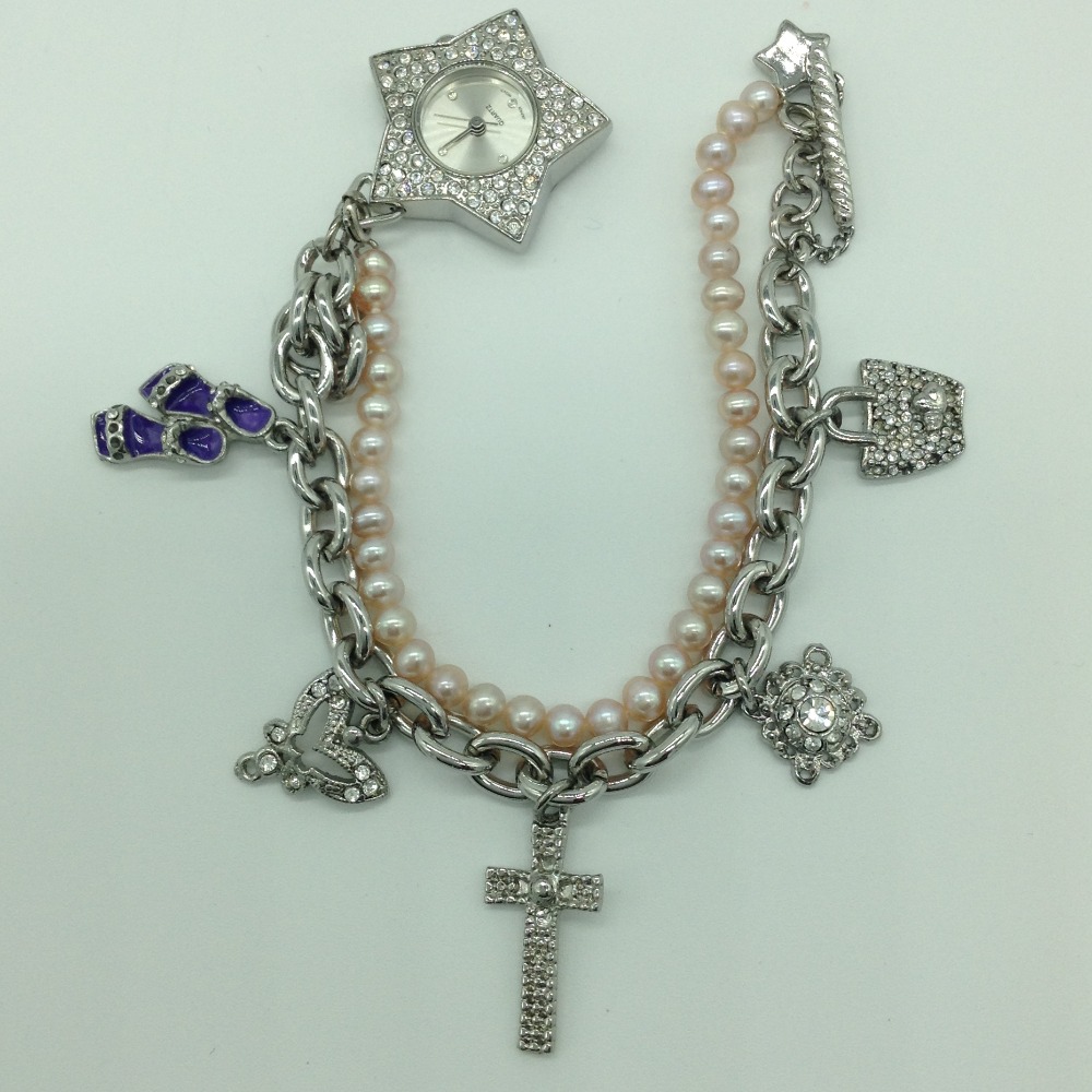 Freshwater Pink Round Pearls Charms Watch JBG0244