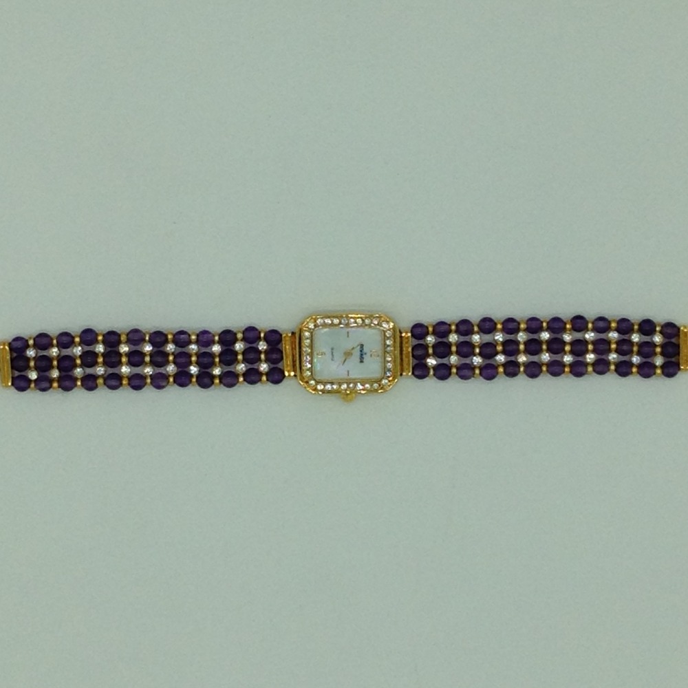 Natural amethyst round beeds 3 layers watch jbg0242