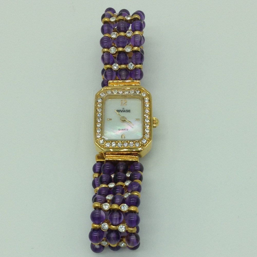 Natural amethyst round beeds 3 layers watch jbg0242