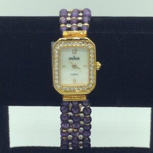 Natural amethyst round beeds 3 layers watch jbg0242