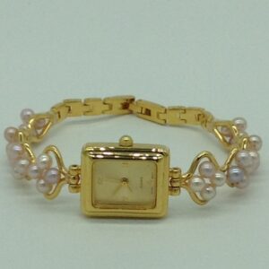 Freshwater Pink Round Pearls Wave Pattern Designer Watch JBG0236