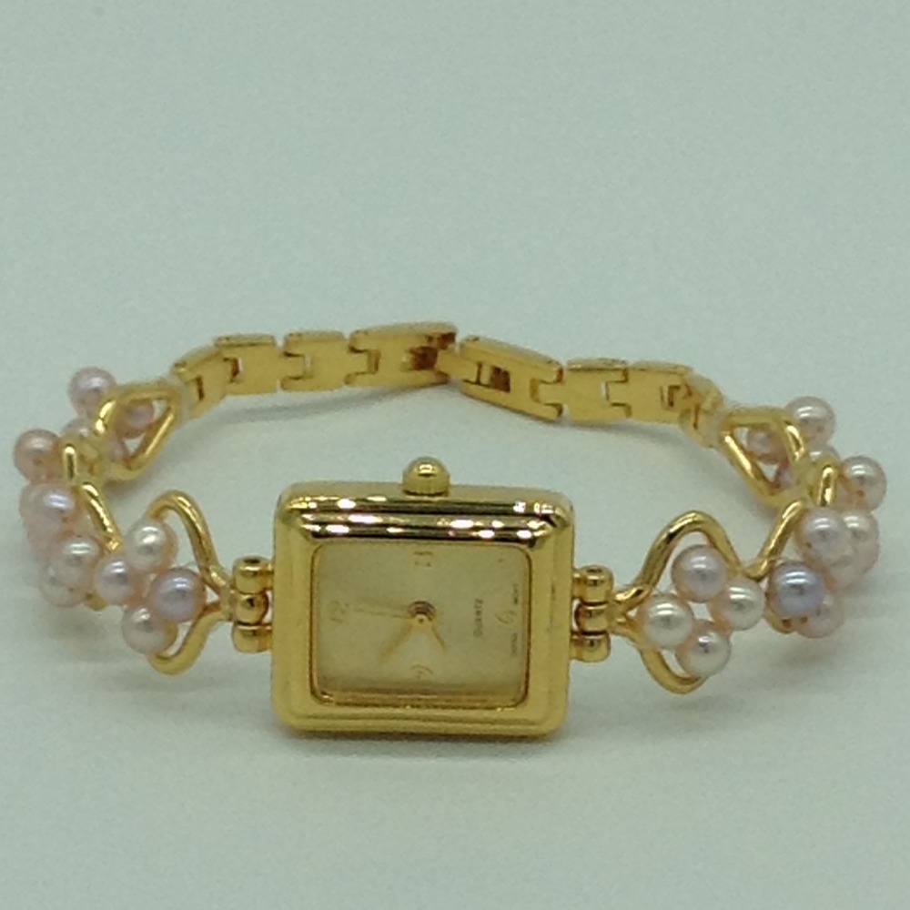 Freshwater Pink Round Pearls Wave Pattern Designer Watch JBG0236