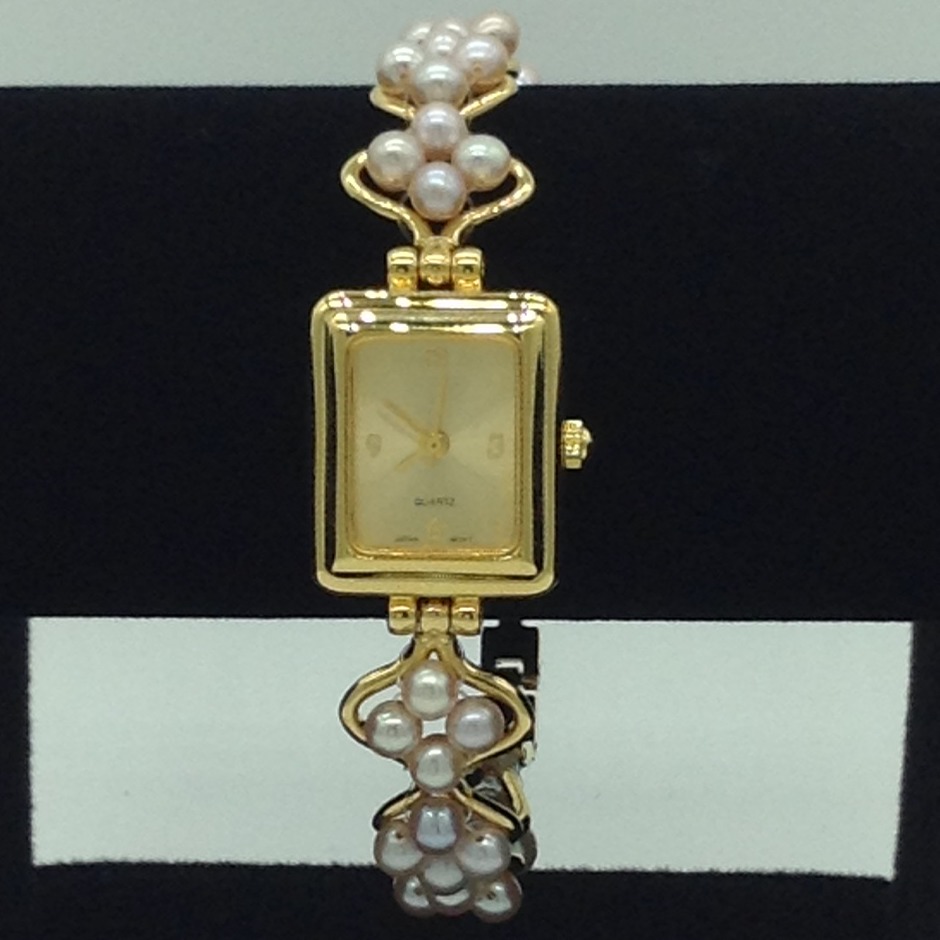 Freshwater Pink Round Pearls Wave Pattern Designer Watch JBG0236