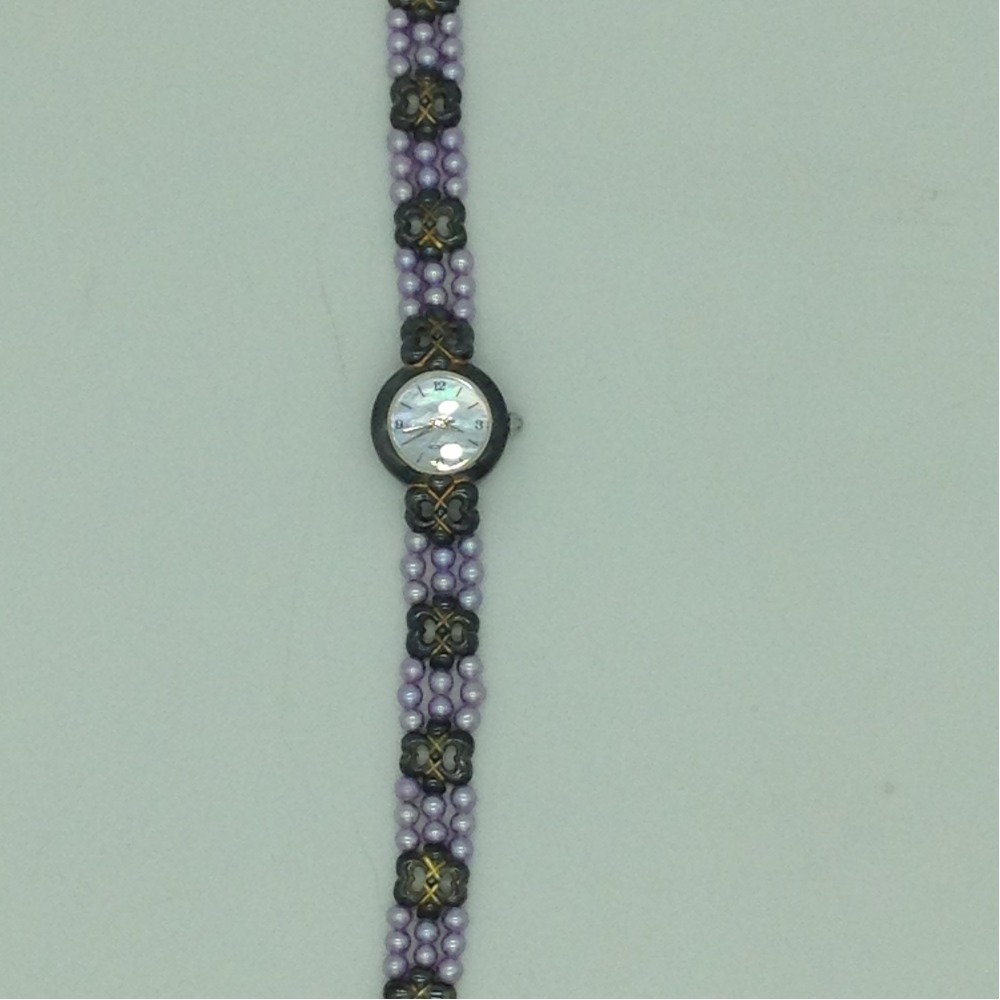 Freshwater Purple Round Pearls 3 Layers Oxidised Watch JBG0222