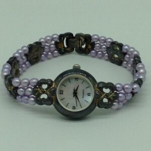 Freshwater Purple Round Pearls 3 Layers Oxidised Watch JBG0222