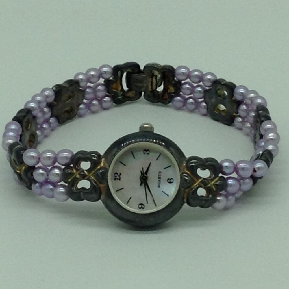 Freshwater Purple Round Pearls 3 Layers Oxidised Watch JBG0222