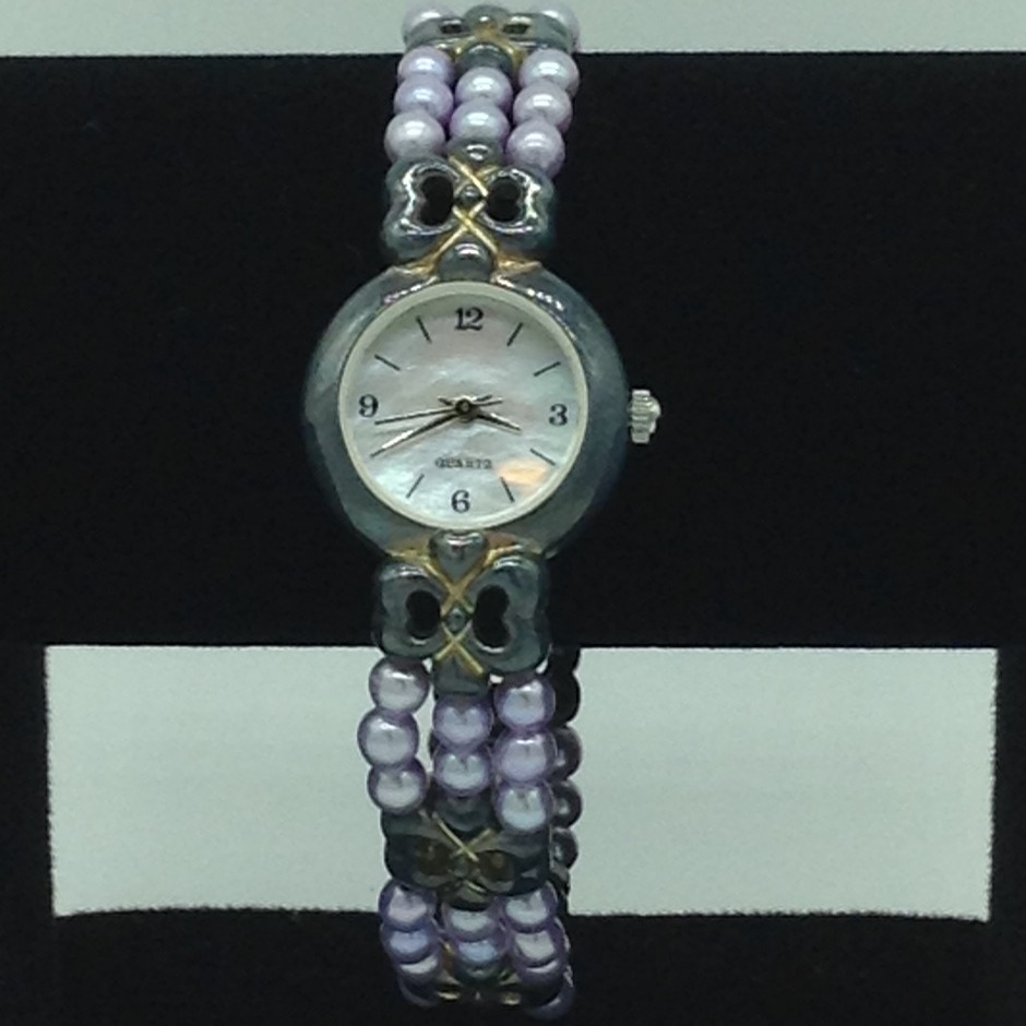 Freshwater Purple Round Pearls 3 Layers Oxidised Watch JBG0222
