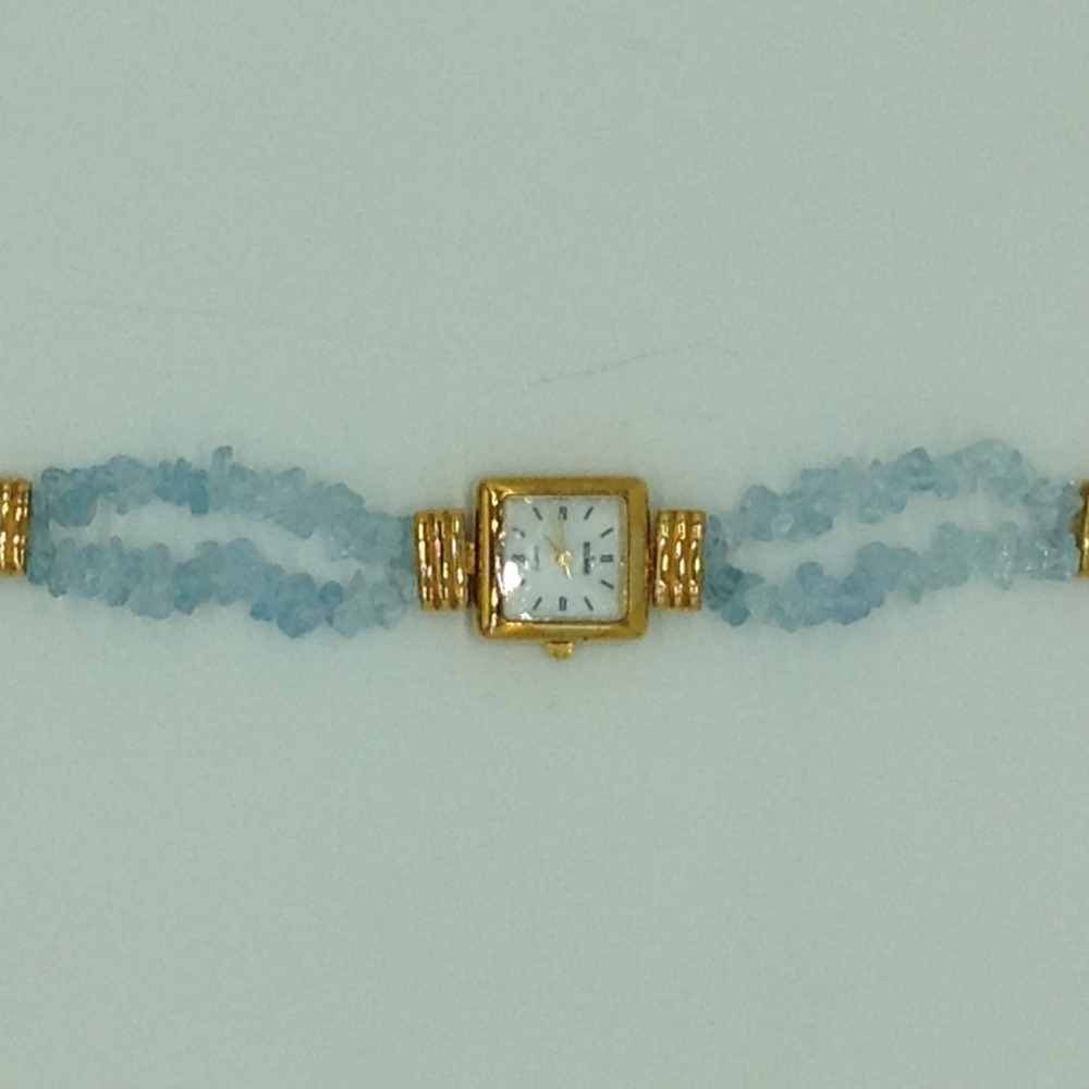 Aquamarine chips beeds 2 layers watch jbg0217