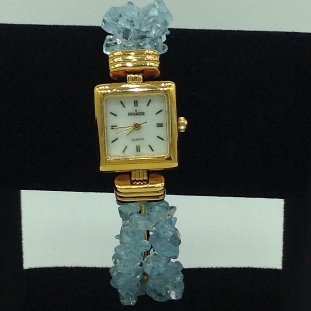 Aquamarine chips beeds 2 layers watch jbg0217