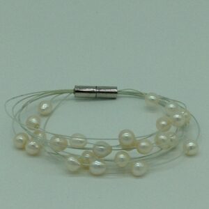 White Potato Pearls 8 Layers Wire Bracelet JBG0211