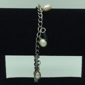 Cream Drop Pearls With Charms White Alloy Chain Bracelet JBG0208