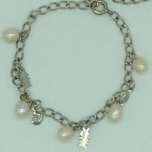 Cream Drop Pearls With Charms White Alloy Chain Bracelet JBG0208